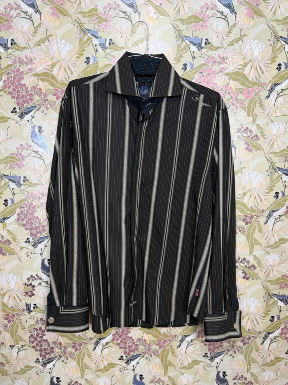 English Laundry Black and Gray Striped Dress Shirt